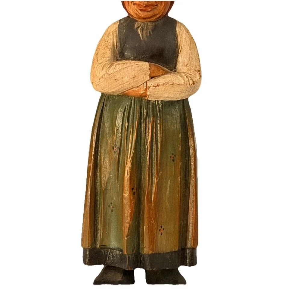 Vtg Hand Carved Wood Figurine Alpine Peasant Woman Folk Art ANRI Huggler Style